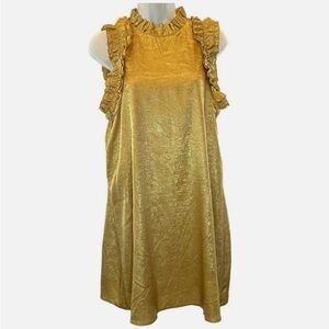 Metallic Gold TCEC Mini Cocktail Dress With Ruffles Women's Size Large